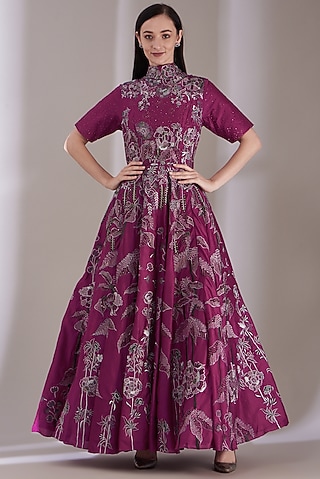 Maroon Embroidered Dress by Samant Chauhan