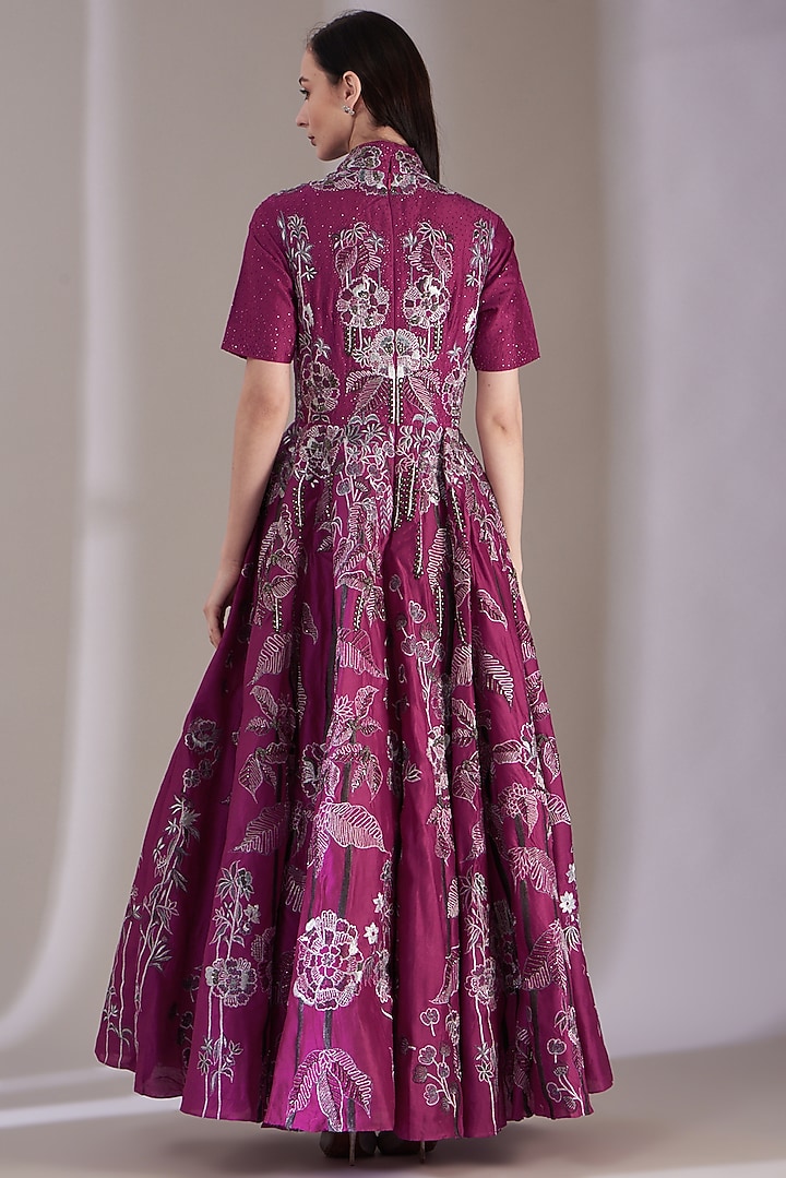 Maroon Embroidered Party Wear Dress by Samant Chauhan at Pernia's Pop Up Shop