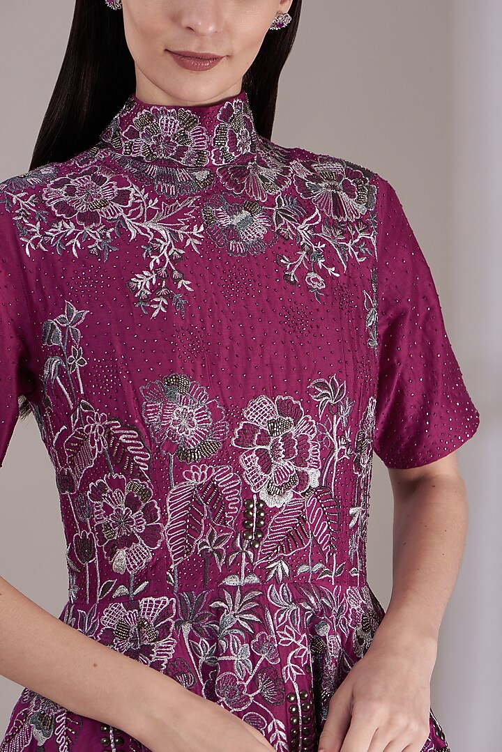Maroon Embroidered Party Wear Dress by Samant Chauhan at Pernia's Pop Up Shop