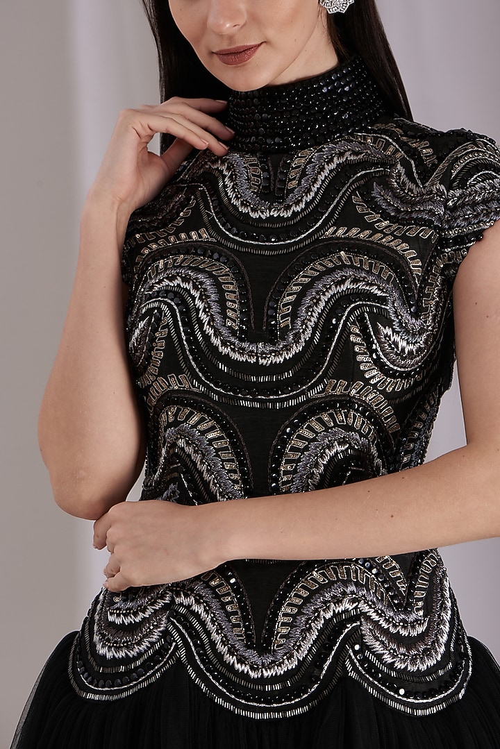 Black Net Embroidered Engagement Gown by Samant Chauhan at Pernia's Pop Up Shop