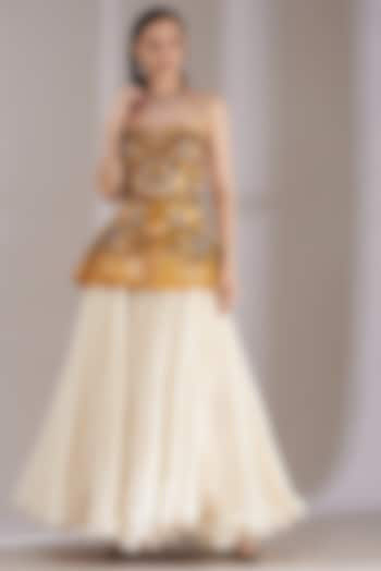 White Silk Skirt Set by Samant Chauhan at Pernia's Pop Up Shop