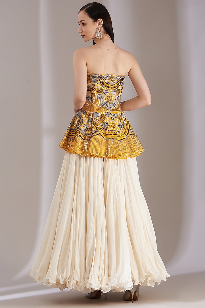 White Silk Skirt Set by Samant Chauhan at Pernia's Pop Up Shop