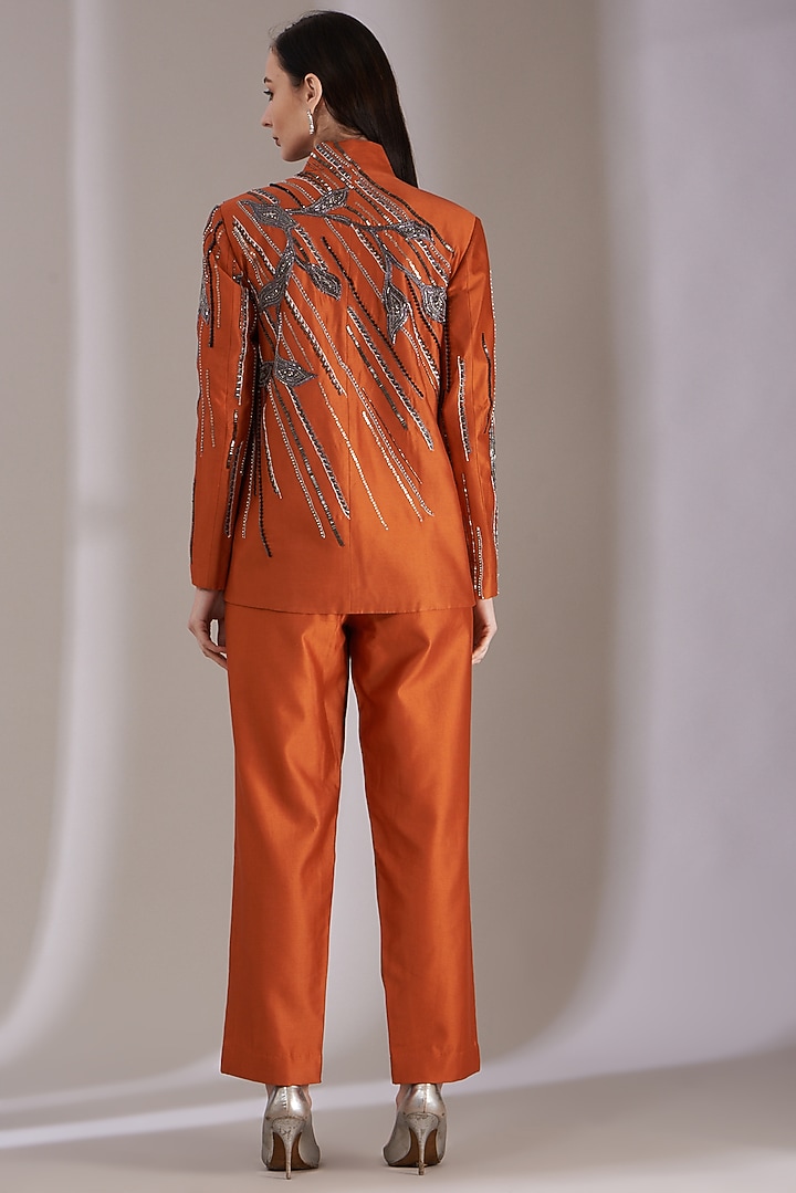 Orange Embroidered Jacket Set by Samant Chauhan at Pernia's Pop Up Shop