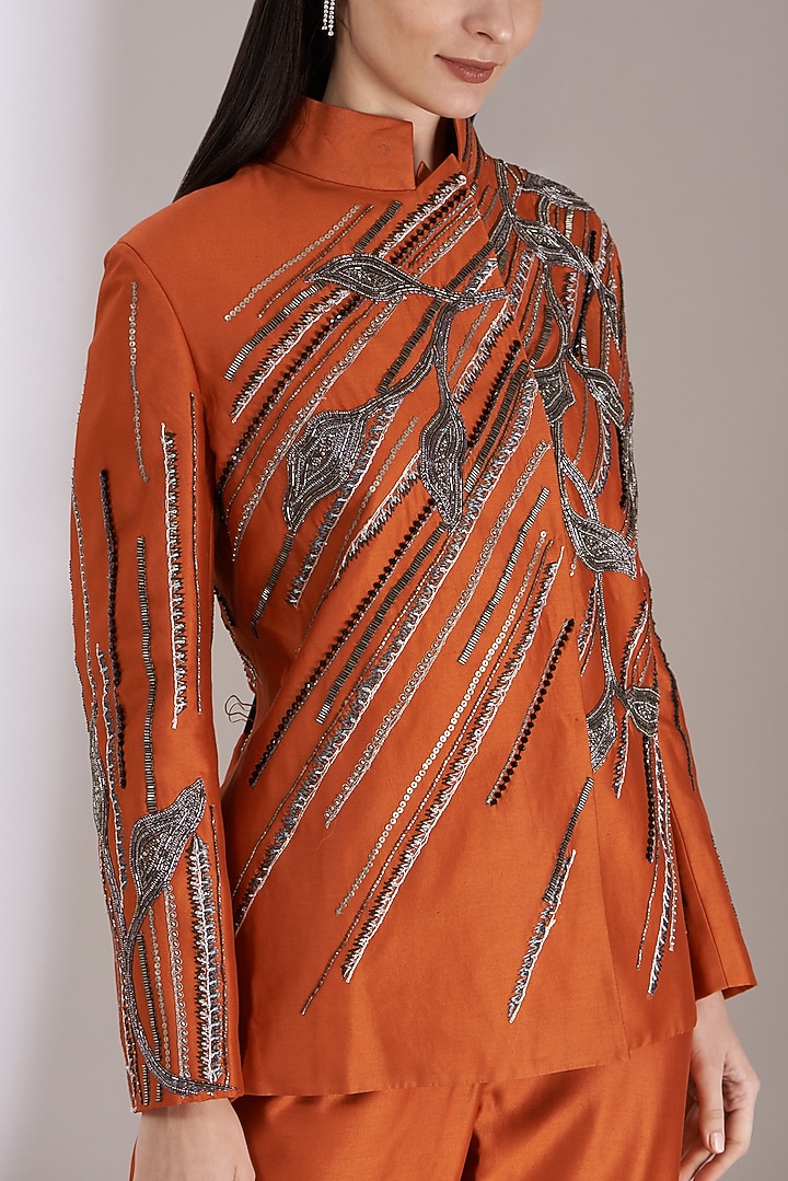 Orange Embroidered Jacket Set by Samant Chauhan at Pernia's Pop Up Shop