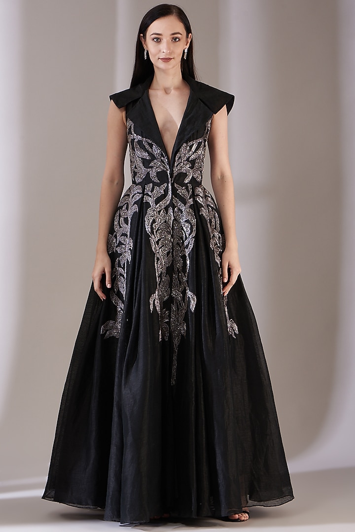 Black Embroidered Gown by Samant Chauhan