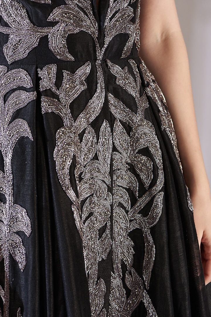 Black Cotton Silk Zardosi Embroidered Wedding Gown by Samant Chauhan at Pernia's Pop Up Shop