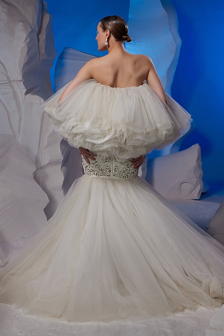 Off-White Net Bridal Gown by Samant Chauhan at Pernia's Pop Up Shop
