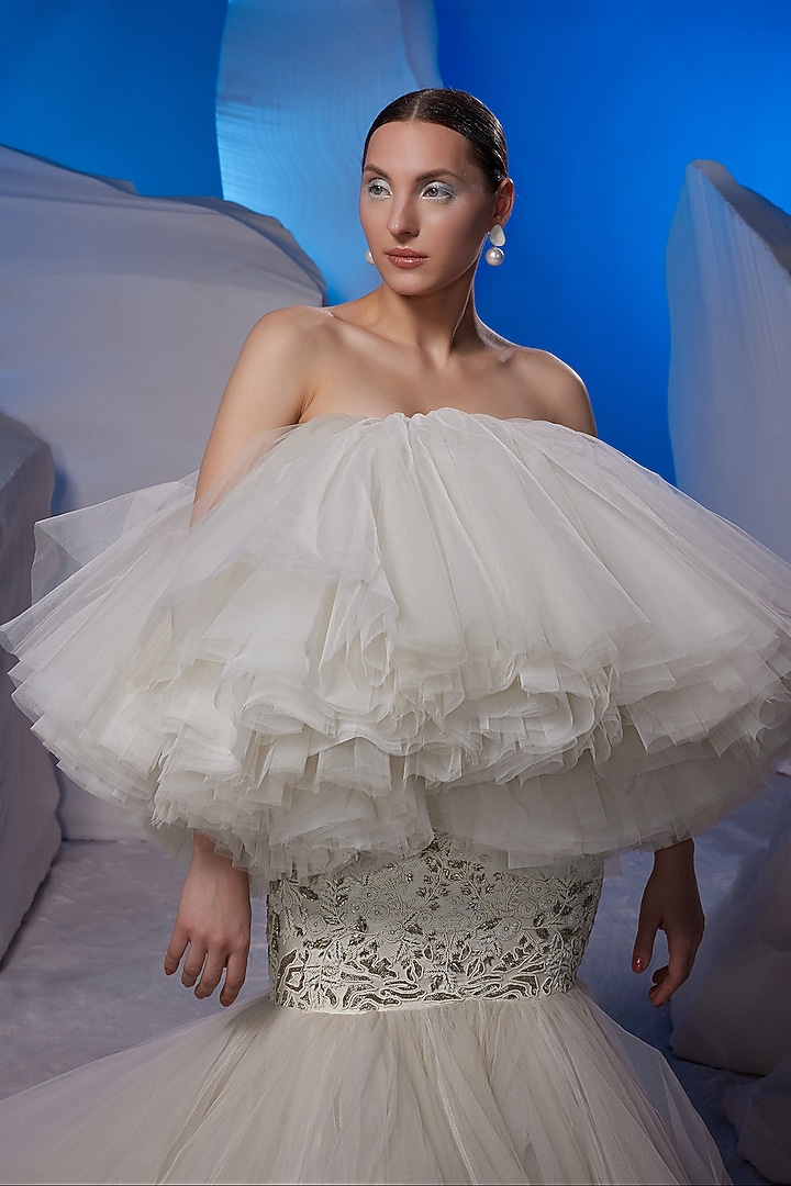 Off-White Net Bridal Gown by Samant Chauhan at Pernia's Pop Up Shop