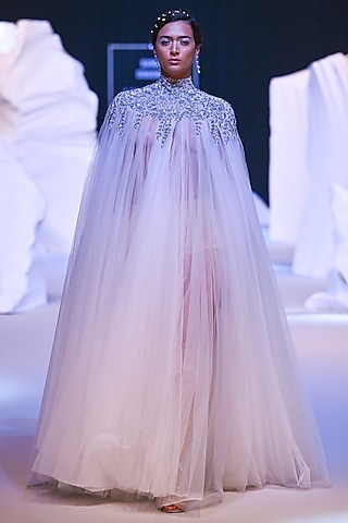 Off-White Net & Cotton Kaftan Dress by Samant Chauhan