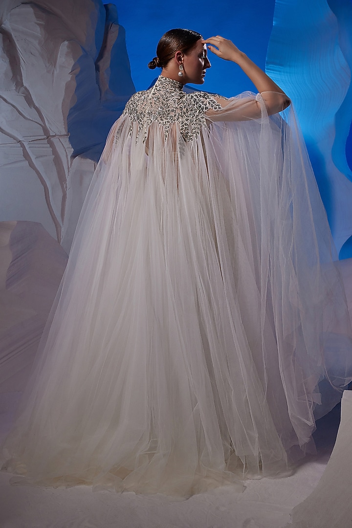 Off-White Net & Cotton Kaftan Party Wear Dress by Samant Chauhan at Pernia's Pop Up Shop