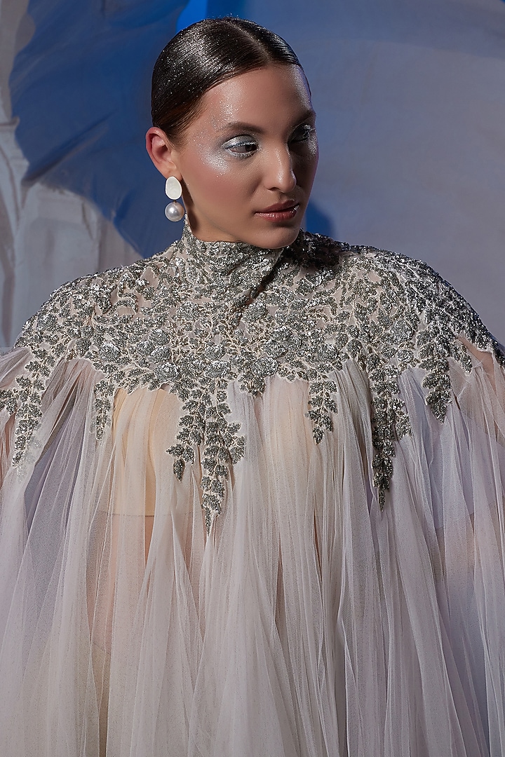 Off-White Net & Cotton Kaftan Party Wear Dress by Samant Chauhan at Pernia's Pop Up Shop
