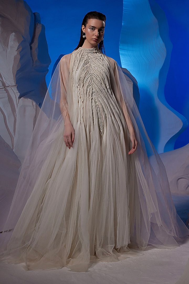 Ivory Cotton & Net Wedding Gown by Samant Chauhan at Pernia's Pop Up Shop