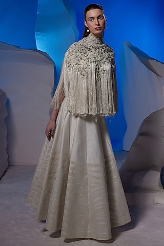 Ivory Cotton Silk Skirt Set by Samant Chauhan