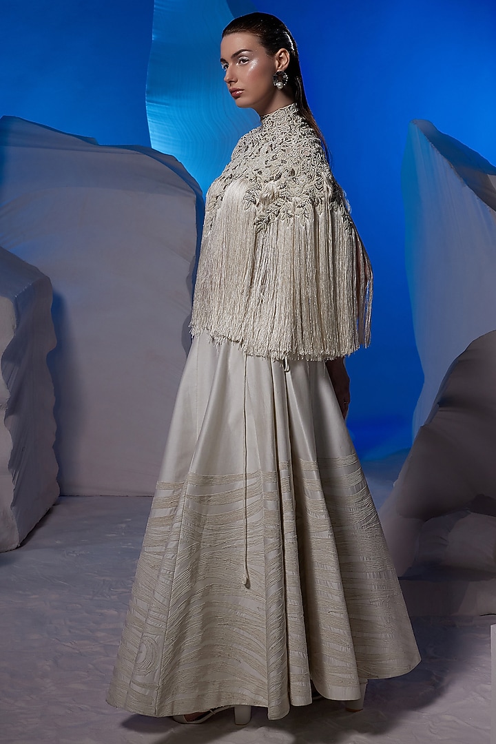Ivory Cotton Silk Skirt Set by Samant Chauhan at Pernia's Pop Up Shop