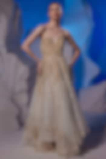 Ivory Organza Silk & Cotton Bridal Gown by Samant Chauhan at Pernia's Pop Up Shop