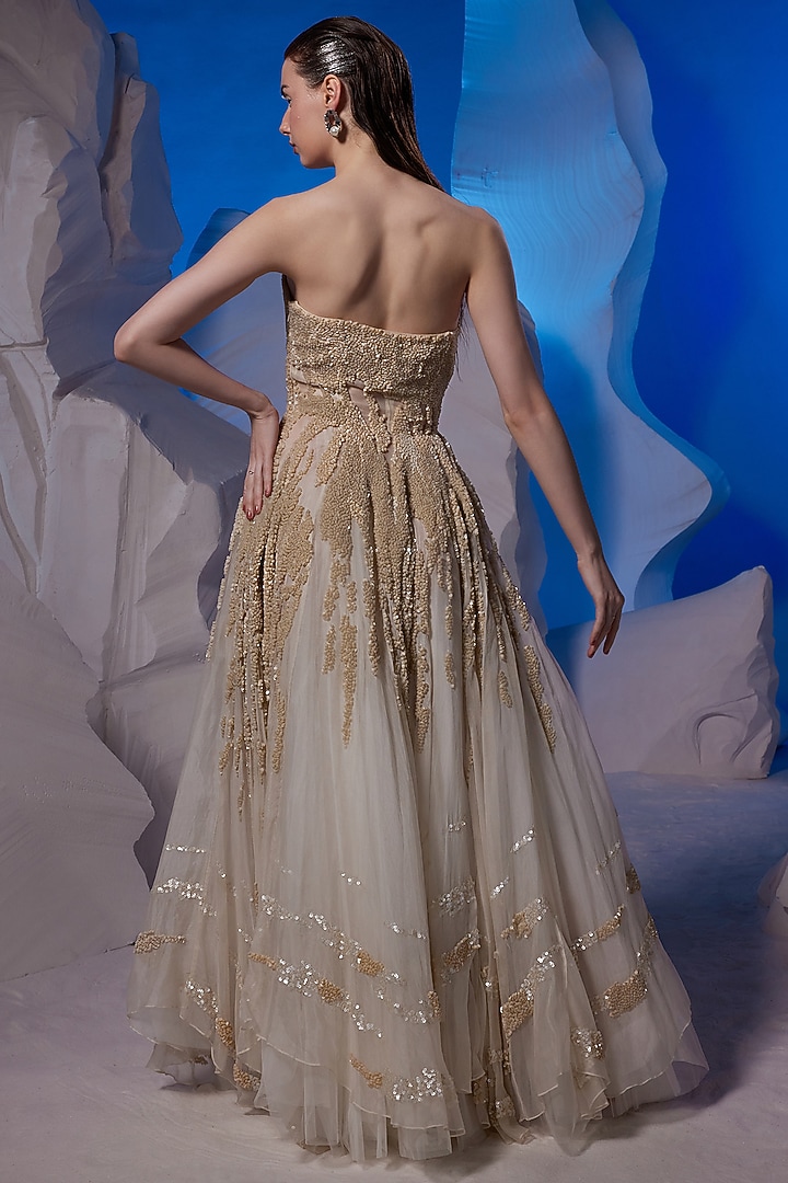 Ivory Organza Silk & Cotton Bridal Gown by Samant Chauhan at Pernia's Pop Up Shop