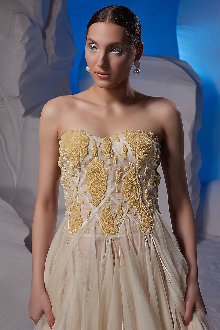 Ivory Organza Silk & Cotton Wedding Gown by Samant Chauhan at Pernia's Pop Up Shop