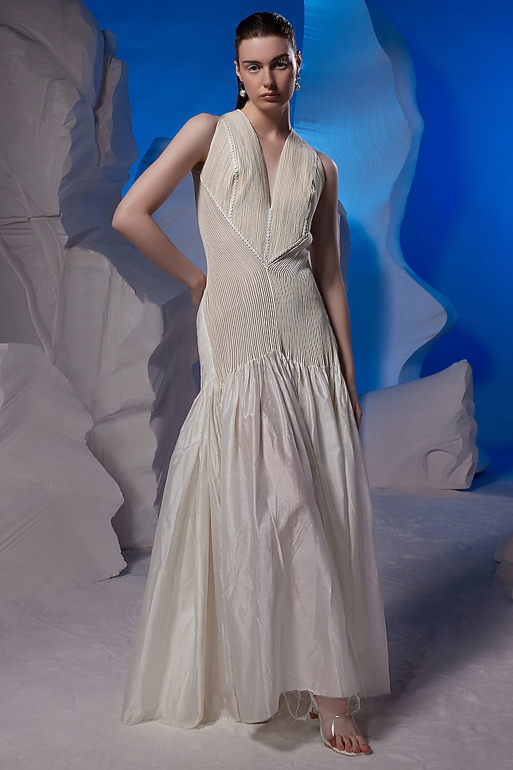 Ivory Cotton Silk & Cotton Engagement Gown by Samant Chauhan at Pernia's Pop Up Shop
