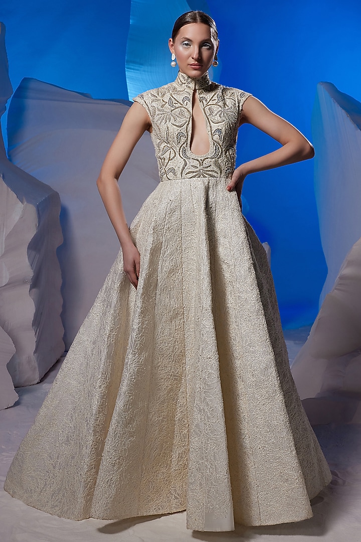 Ivory Cotton Silk & Cotton Bridal Gown by Samant Chauhan at Pernia's Pop Up Shop