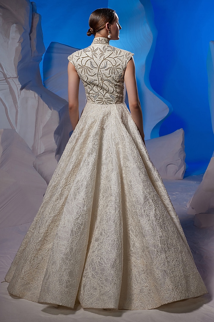 Ivory Cotton Silk & Cotton Bridal Gown by Samant Chauhan at Pernia's Pop Up Shop