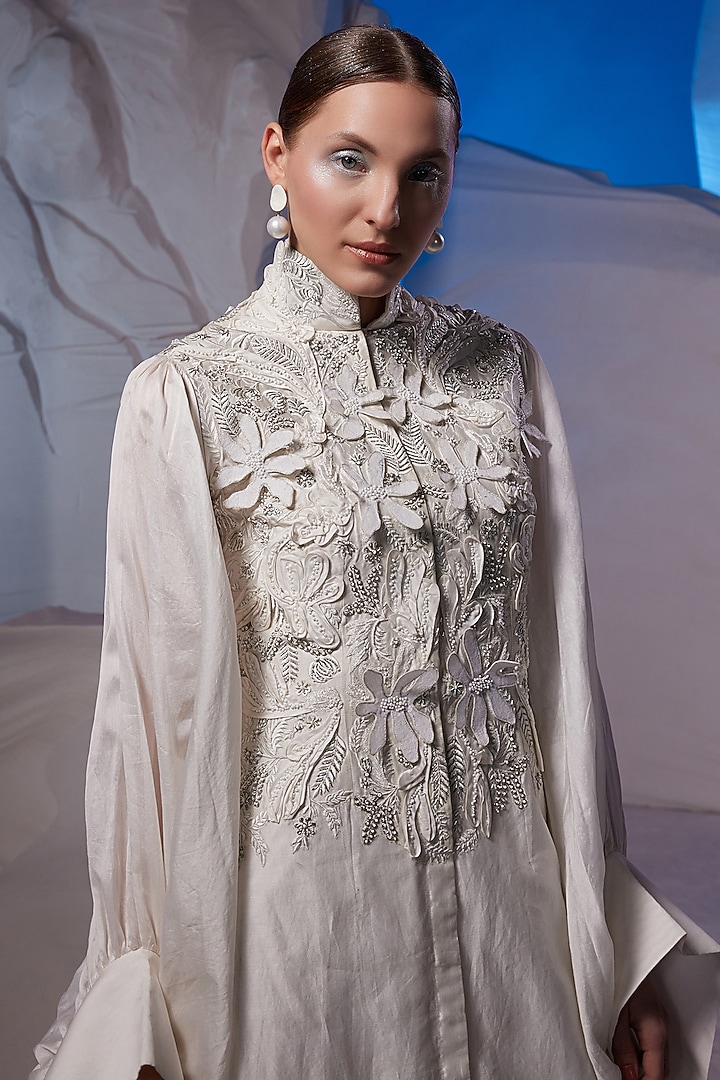 Ivory Cotton Silk Kaftan by Samant Chauhan at Pernia's Pop Up Shop