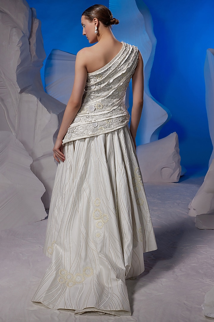 Ivory Silk & Cotton One-Shoulder Wedding Gown by Samant Chauhan at Pernia's Pop Up Shop