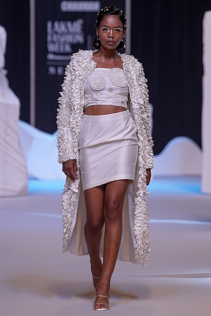 Ivory Cotton Silk & Cotton Jacket Set by Samant Chauhan