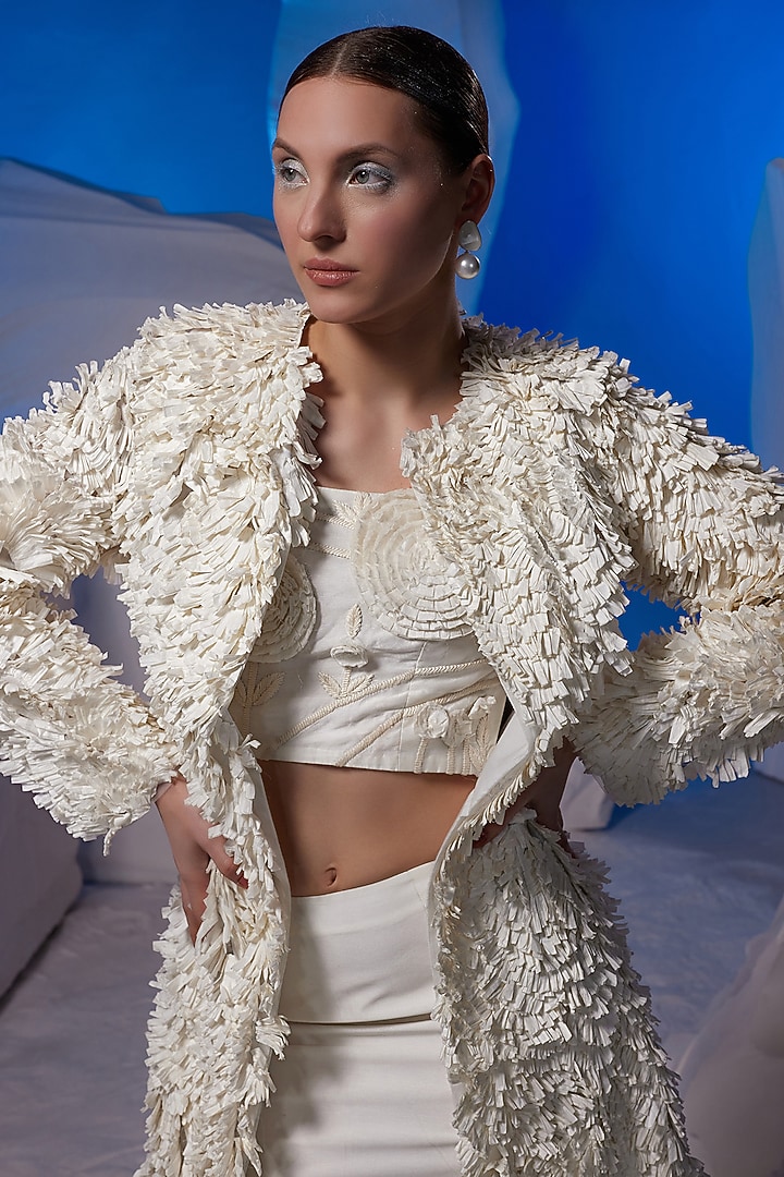 Ivory Cotton Silk Jacket Set by Samant Chauhan at Pernia's Pop Up Shop