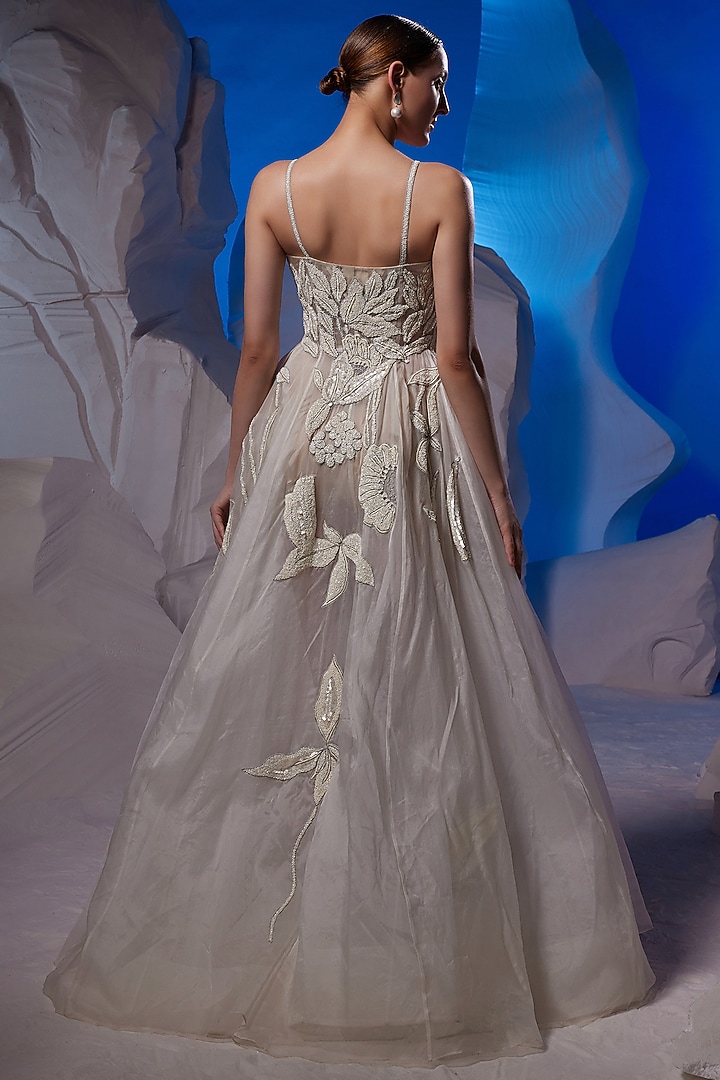 Ivory Organza Silk & Fine Cotton Wedding Gown by Samant Chauhan at Pernia's Pop Up Shop