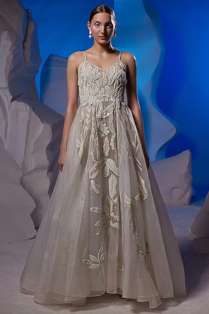 Ivory Organza Silk & Fine Cotton Wedding Gown by Samant Chauhan at Pernia's Pop Up Shop