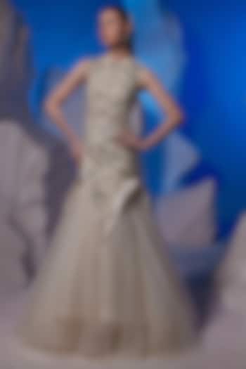 Ivory Net & Cotton Silk Fish-Cut Bridal Gown by Samant Chauhan at Pernia's Pop Up Shop