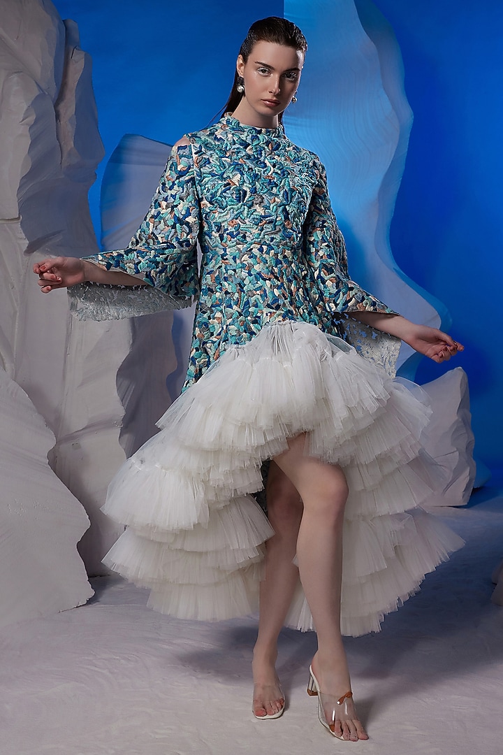 Ivory Cotton Silk Party Wear Dress by Samant Chauhan at Pernia's Pop Up Shop