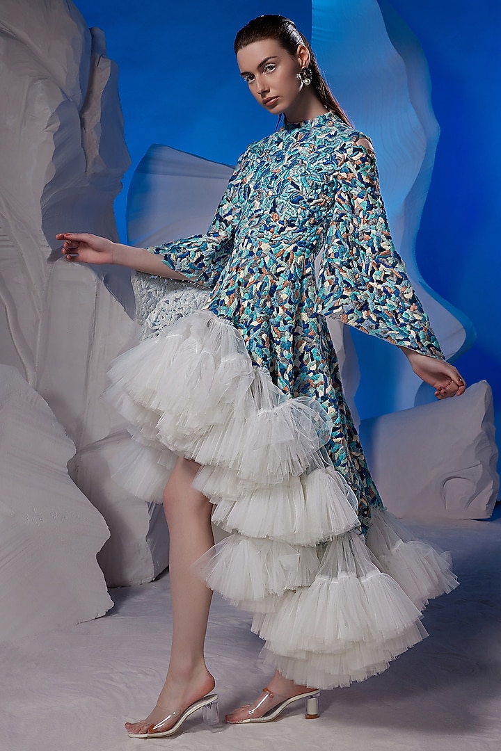 Ivory Cotton Silk Party Wear Dress by Samant Chauhan at Pernia's Pop Up Shop