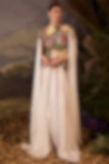 Off-White Cotton Silk Embroidered Engagement Gown by Samant Chauhan at Pernia's Pop Up Shop