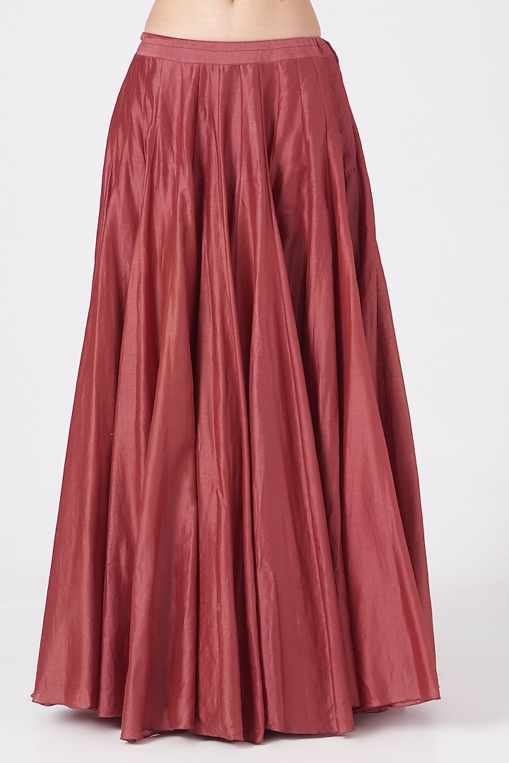 Red & Olive Green Cotton Silk Skirt Set by Samant Chauhan at Pernia's Pop Up Shop