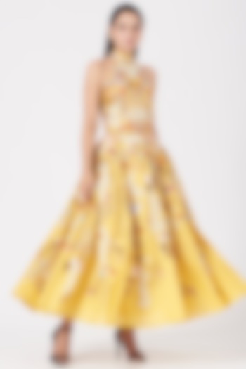 Yellow Zardosi Embroidered Dress by Samant Chauhan