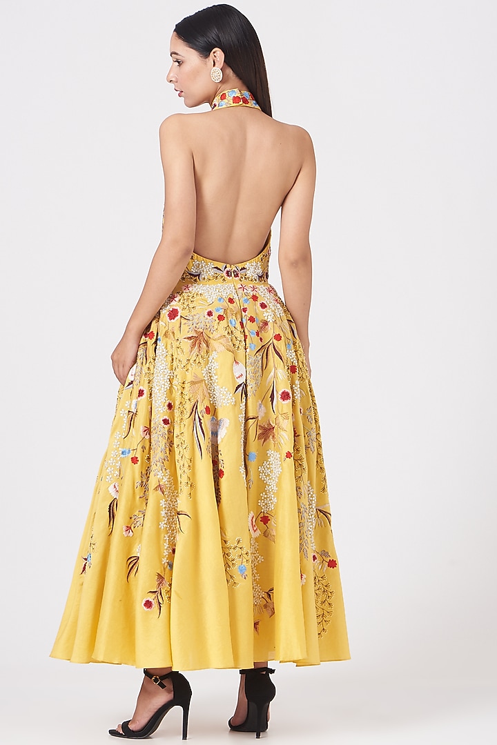 Yellow Zardosi Embroidered Party Wear Dress by Samant Chauhan at Pernia's Pop Up Shop