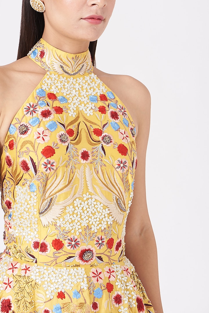 Yellow Zardosi Embroidered Party Wear Dress by Samant Chauhan at Pernia's Pop Up Shop