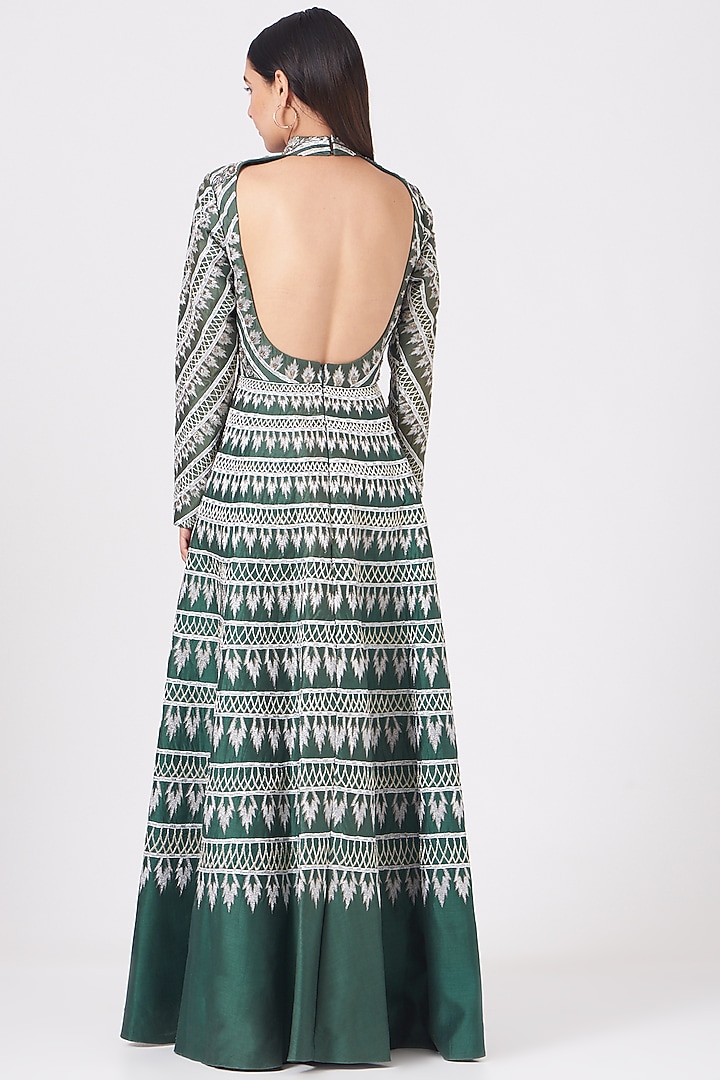 Green Zardosi Embroidered Gown by Samant Chauhan at Pernia's Pop Up Shop