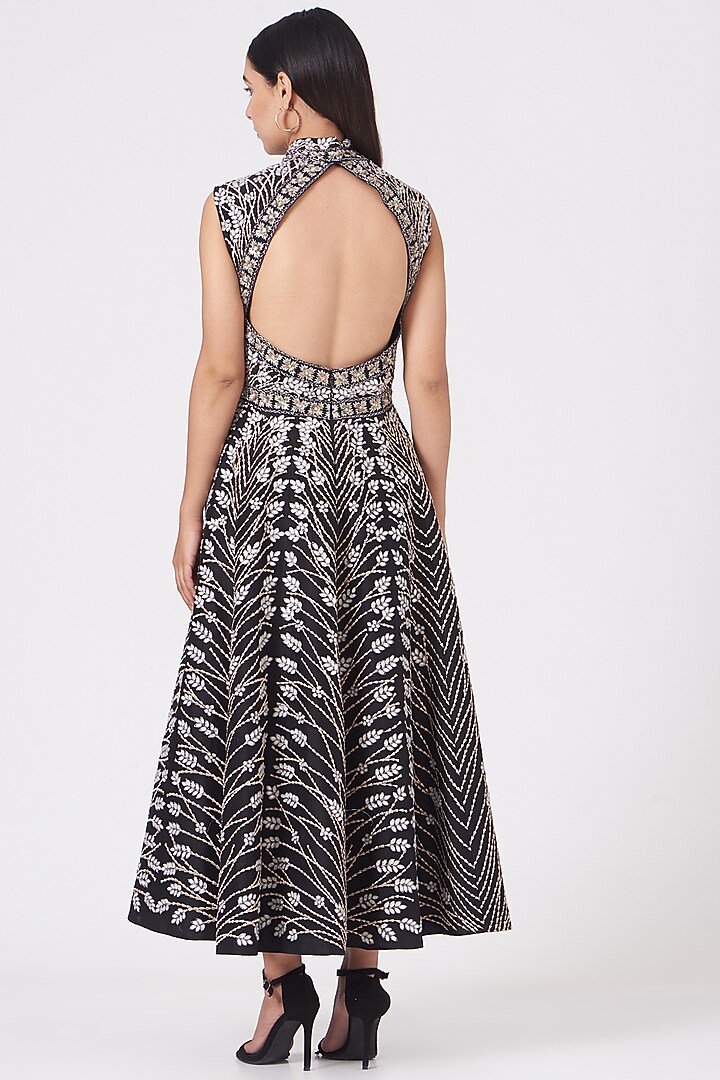 Black Zardosi Embroidered Party Wear Dress by Samant Chauhan at Pernia's Pop Up Shop
