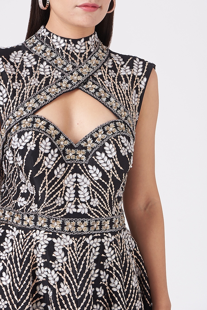 Black Zardosi Embroidered Party Wear Dress by Samant Chauhan at Pernia's Pop Up Shop
