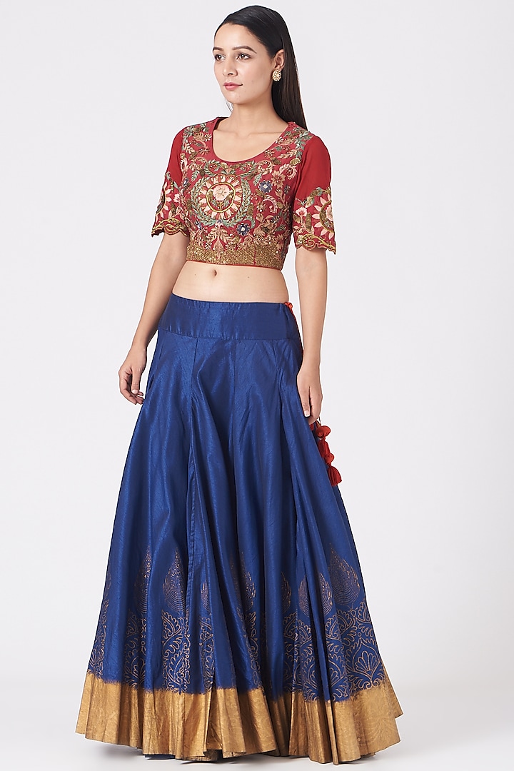 Red Zardosi Embroidered Blouse by Samant Chauhan