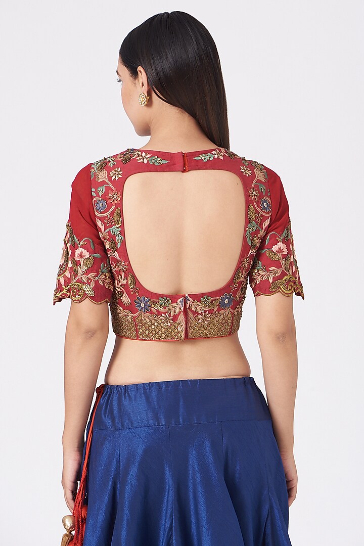 Red Zardosi Embroidered Blouse by Samant Chauhan at Pernia's Pop Up Shop
