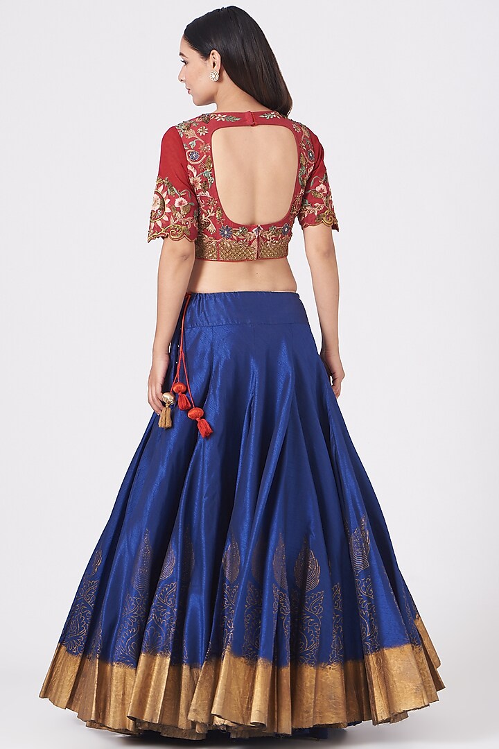 Dark Blue Block Printed Skirt by Samant Chauhan at Pernia's Pop Up Shop
