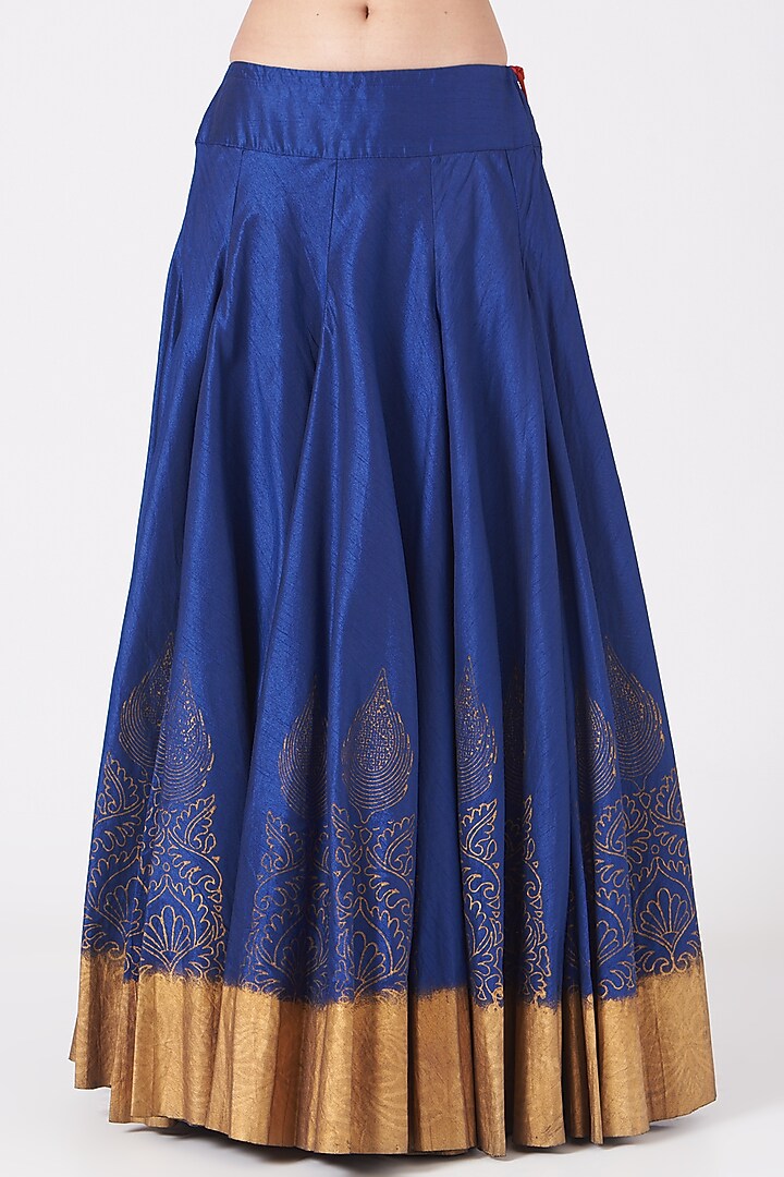 Dark Blue Block Printed Skirt by Samant Chauhan at Pernia's Pop Up Shop