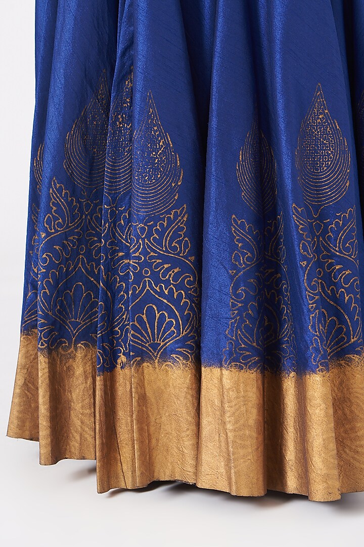 Dark Blue Block Printed Skirt by Samant Chauhan at Pernia's Pop Up Shop