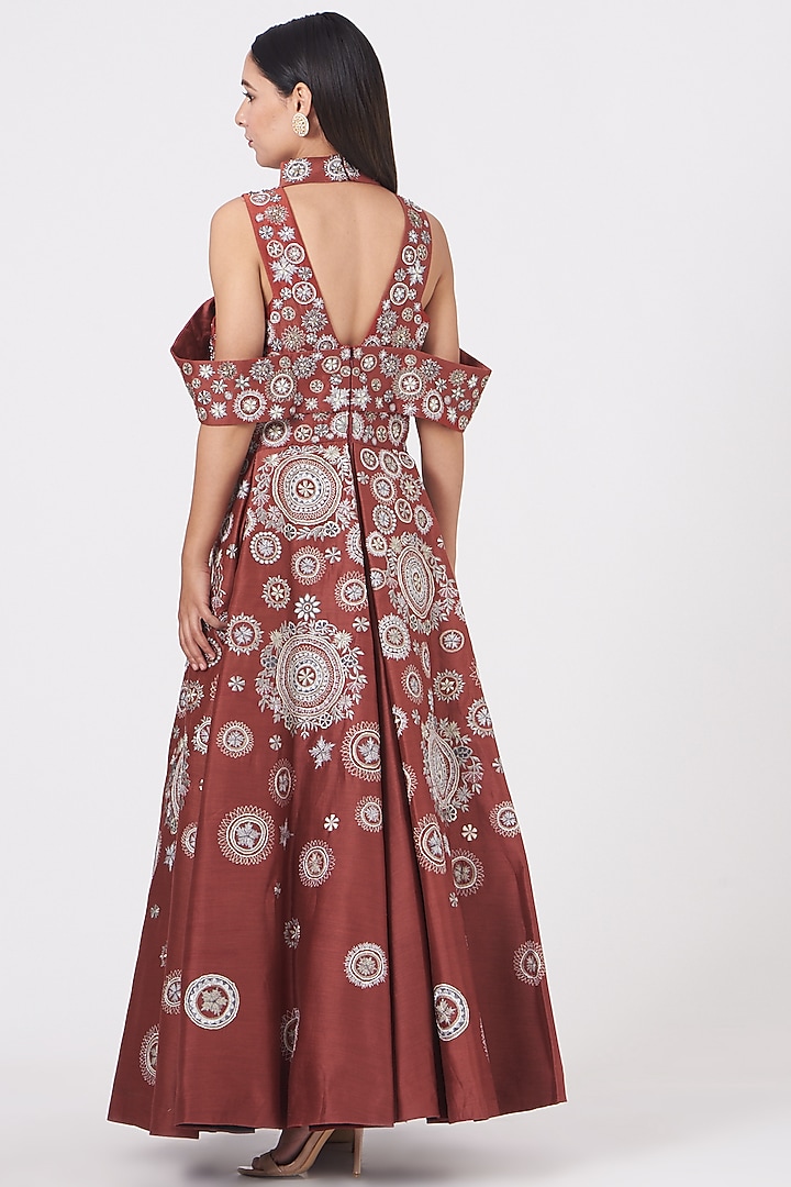 Crimson Red Zardosi Embroidered Gown by Samant Chauhan at Pernia's Pop Up Shop