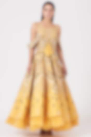 Yellow Embroidered Flared Gown by Samant Chauhan