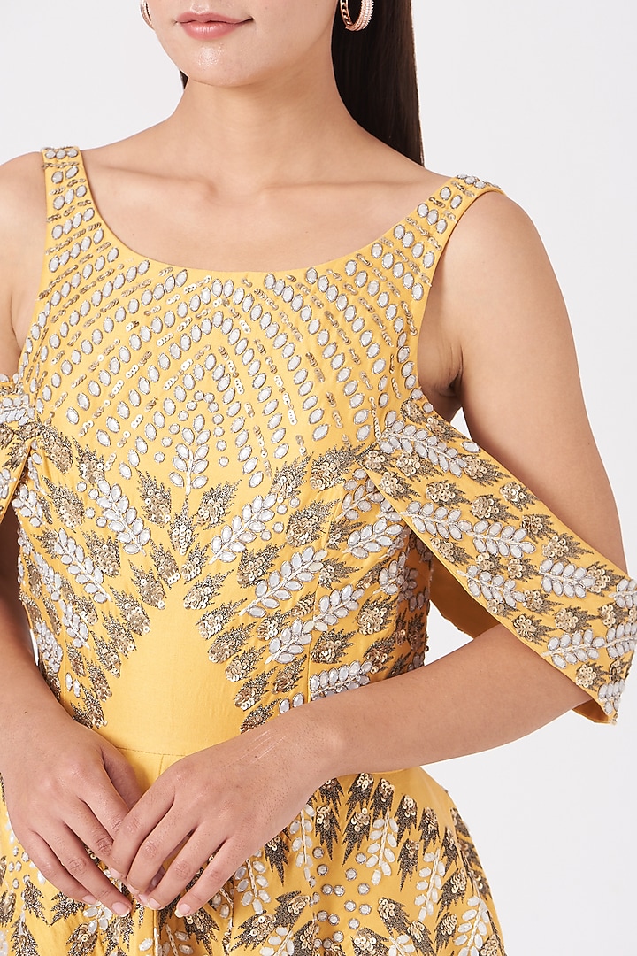 Yellow Embroidered Flared Gown by Samant Chauhan at Pernia's Pop Up Shop