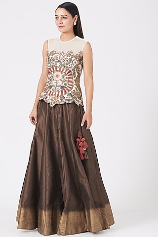 Off- White Zardosi Embroidered Corset Top by Samant Chauhan